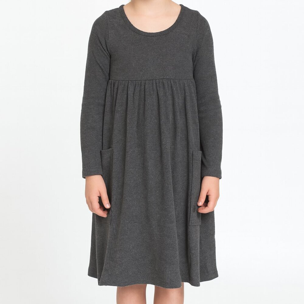 Remie Girl Pocket Dress Grey Ribbed Size 8 Flowy Minimalist Preppy